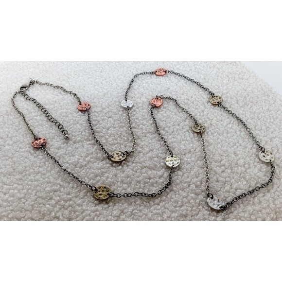 Premier Designs Tri Tone Pebbled Coin Station Necklace 36-39 in - Picture 3 of 6